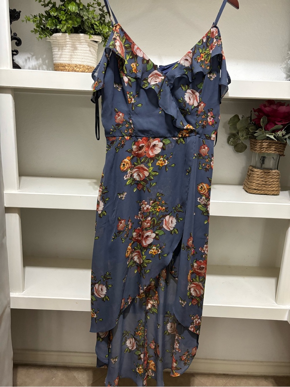 I.N. San Francisco Floral Ruffle Wrap Maxi Dress - Blue